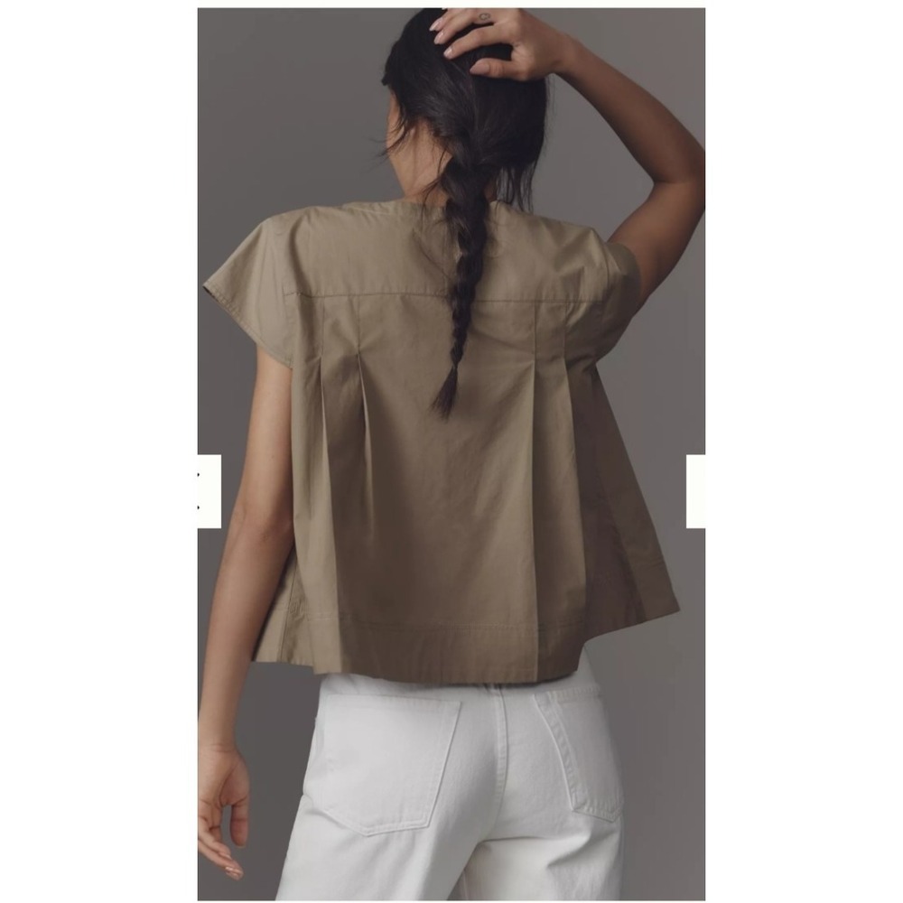 Anthropologie Preppy Crop Top Shirt Womens XS Buttons Minimalist Neutral - Picture 3 of 12